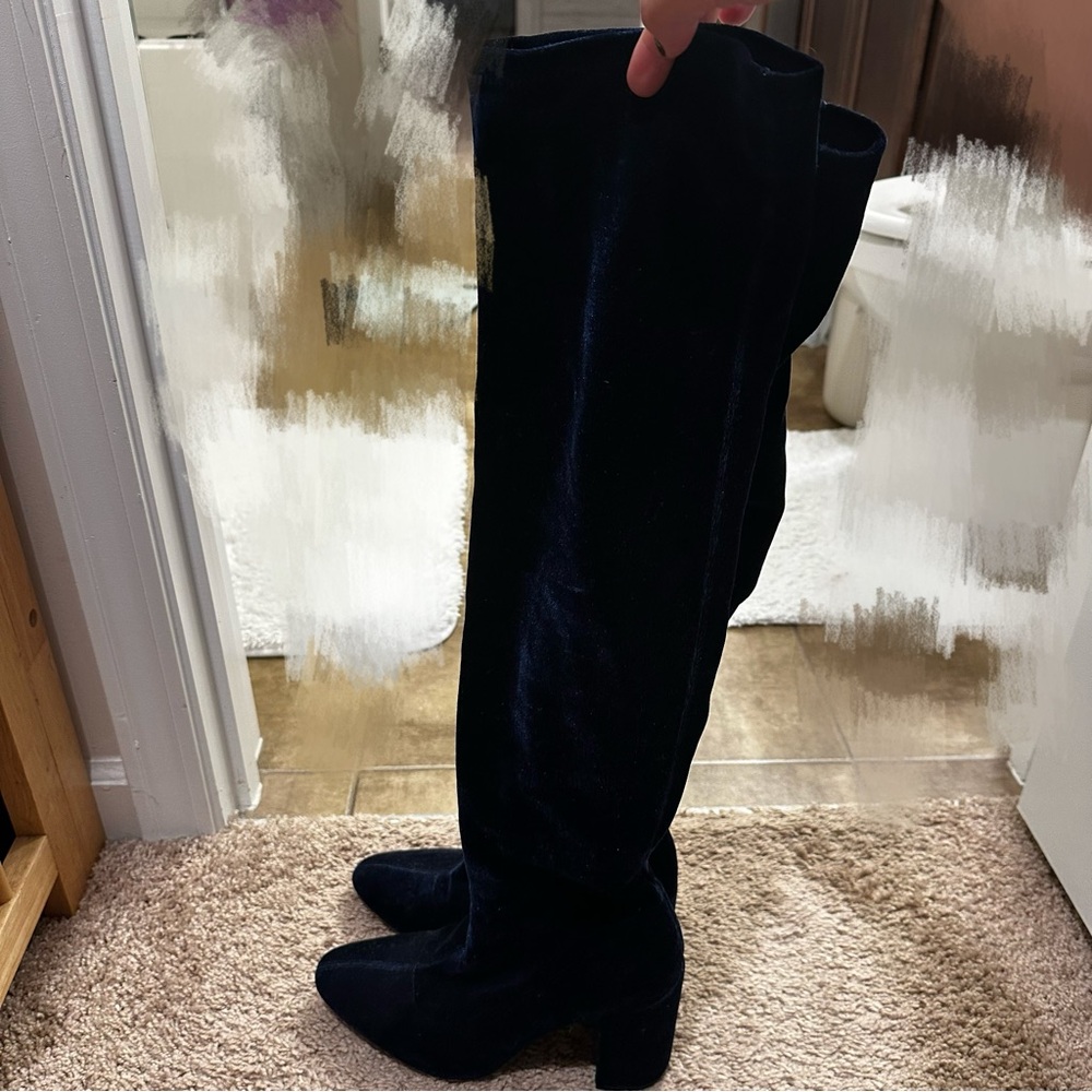 Royal Blue Velvet Over-the-Knee Boots